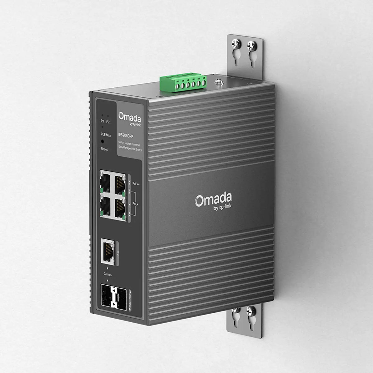TP-Link IES206GPP industrial PoE switch wall-mounted installation view with Gigabit ports-tpstech.in