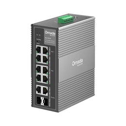 TP-Link Omada IES210GPP 10-port Gigabit industrial PoE switch front angle view with PoE ports and rugged metal enclosure-tpstech.in