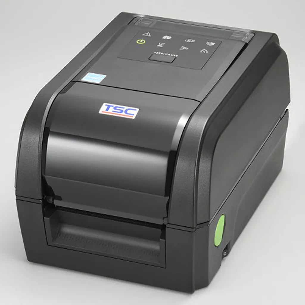 TSC TX210 Desktop Barcode Printer 203 DPI Thermal Transfer & Direct Thermal with LED control panel front angle view -tpstech.in