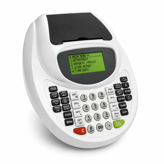 TVS Electronics PT 362 Plus electronic cash register angled product view featuring LCD display and thermal receipt printer -tpstech.in