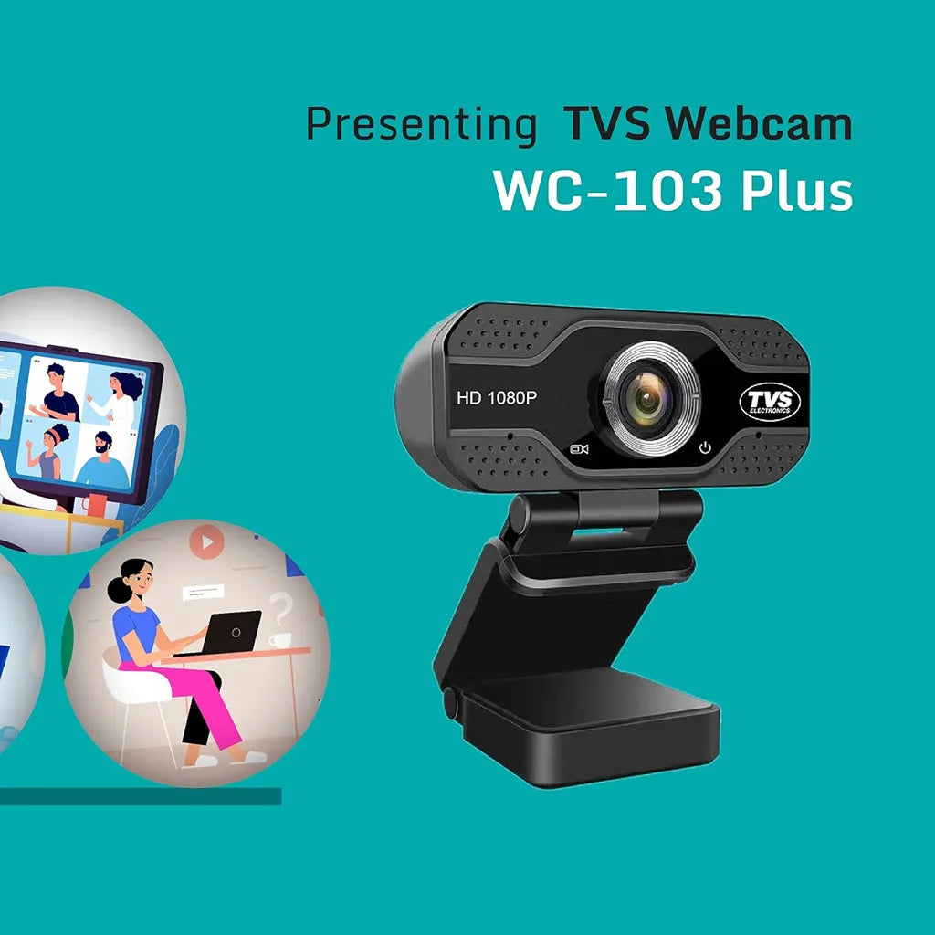 TVS Electronics WC 103 Plus Full HD 1080P webcam with adjustable clip mount for laptops, desktops and online conferencing -tpstech.in