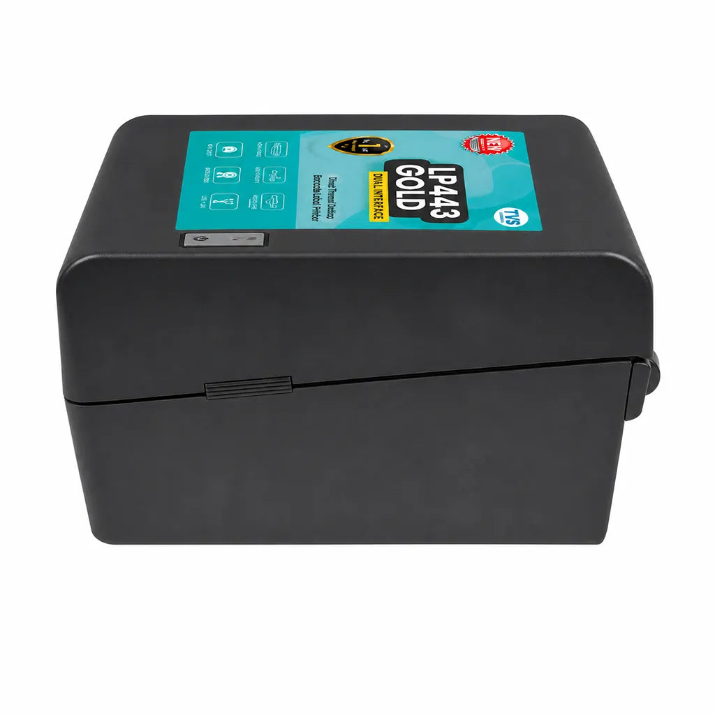 Right side view of TVS LP 443 Gold thermal transfer barcode label printer for commercial label printing