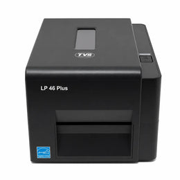 Front view of TVS Electronics LP 46 Plus desktop thermal label printer for barcode and shipping label printing.