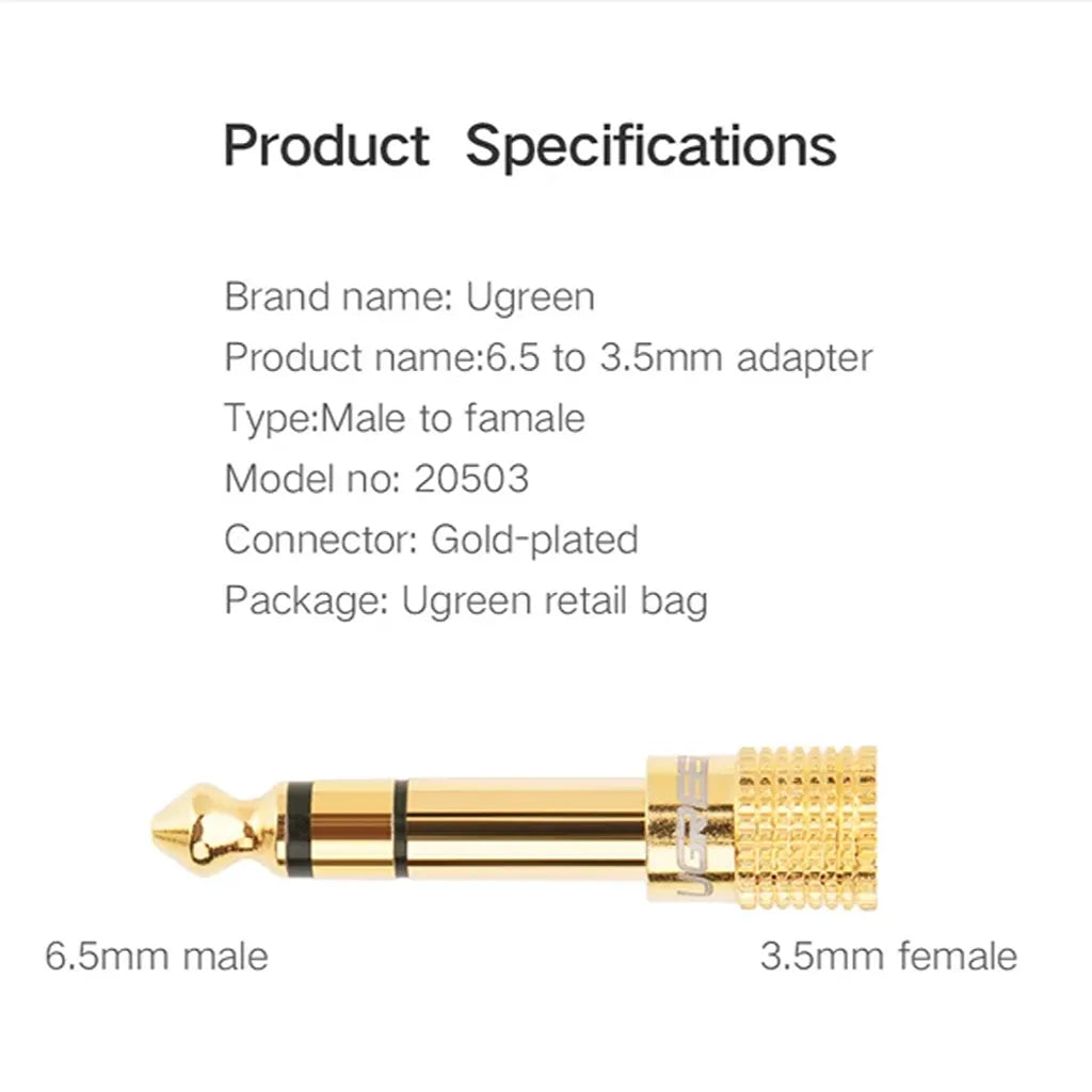 UGREEN 20503 6.5mm Male to 3.5mm Female Stereo Adapter Product Specifications Overview tpstech.in
