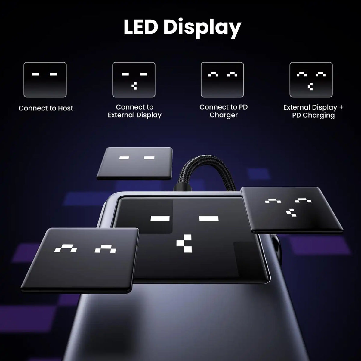 UGREEN CM889 75179 Uno 7-in-1 USB-C Hub Smart Status LED Display Pixel Emoji Faces -tpstech.in