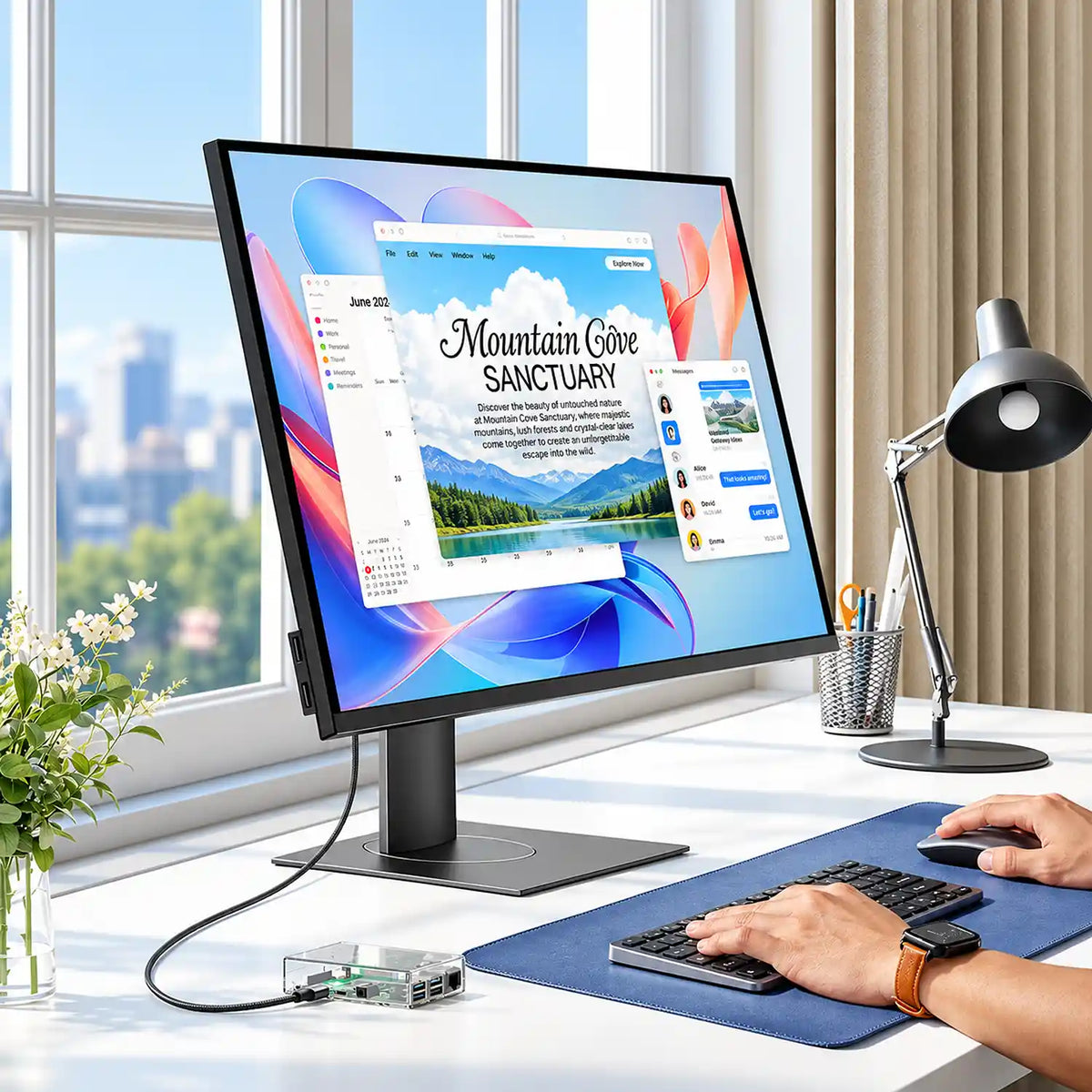 Raspberry Pi Connected to External Desktop Monitor Workspace with UGREEN HD163 Mini HDMI to HDMI 8K Cable 2m -tpstech.in