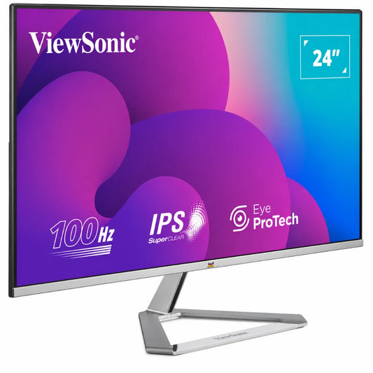 Front right angled view of ViewSonic VX2476-SMHD-3 24 inch IPS monitor featuring SuperClear IPS technology and 100Hz display.
