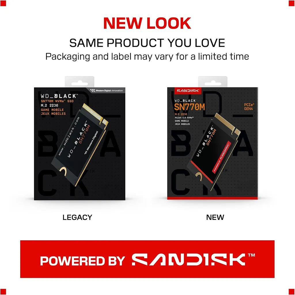 WD_BLACK SN770M NVMe SSD new packaging and product label comparison powered by SanDisk -tpstech.in