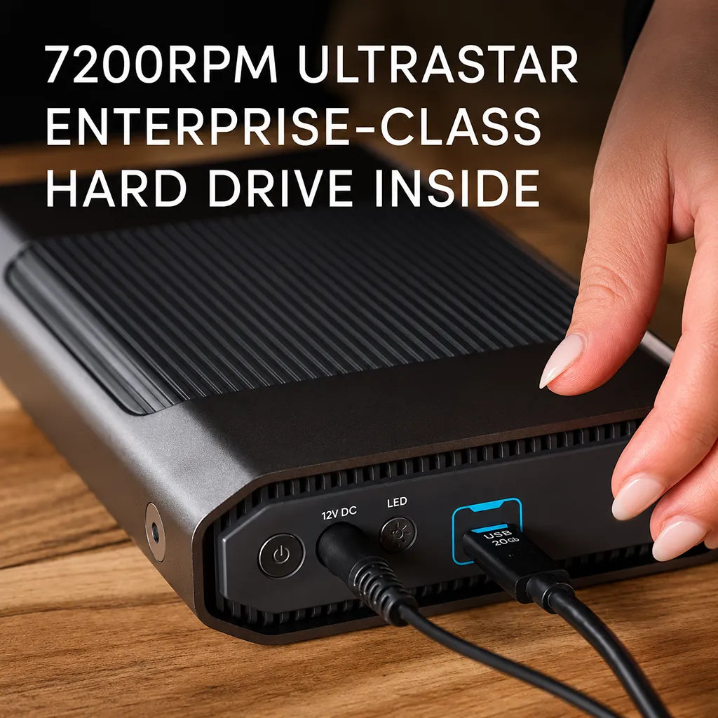 Western Digital G-DRIVE 6TB featuring a 7200 RPM Ultrastar enterprise-class hard drive and USB-C interface.