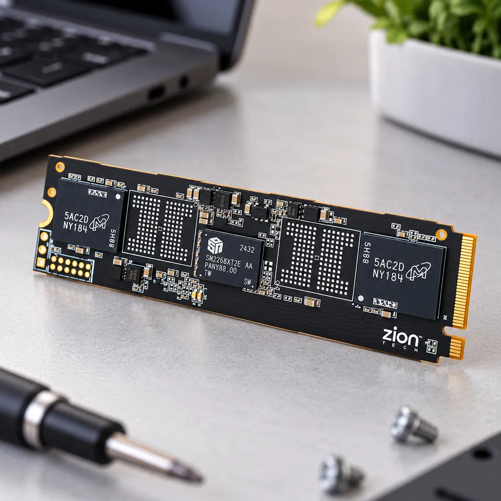 Zion 512GB NVMe M.2 PCIe Gen 4 SSD ZSNM2G40512 on Tech Desk Setup - tpstech.in