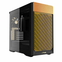 ZOTAC GAMING ALLOY mATX Computer Case Black front left view with tempered glass side panel and high airflow front grille.