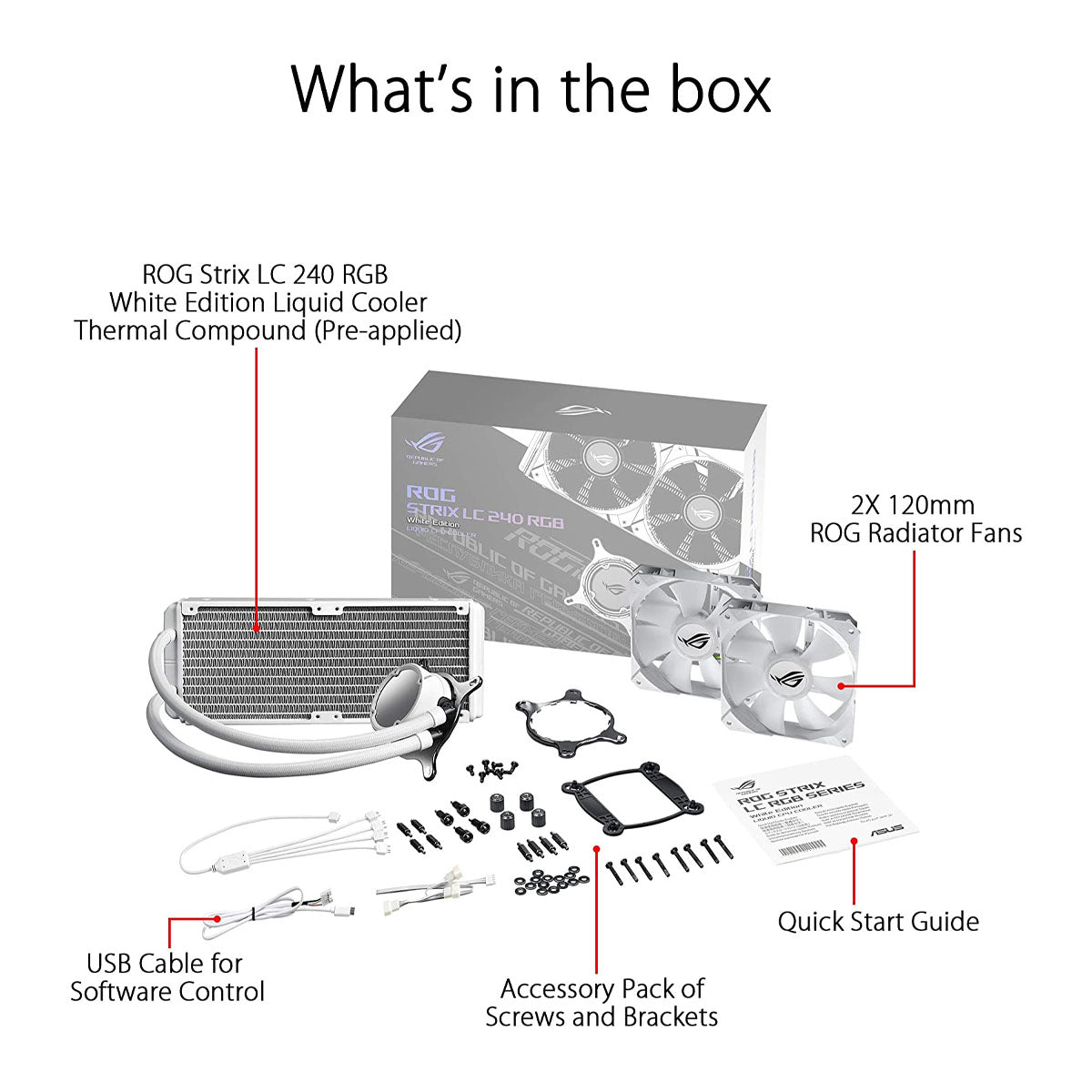 ASUS ROG STRIX LC 240 RGB White Edition AIO 240mm Liquid Cooler with Dual 120mm PWM Fans