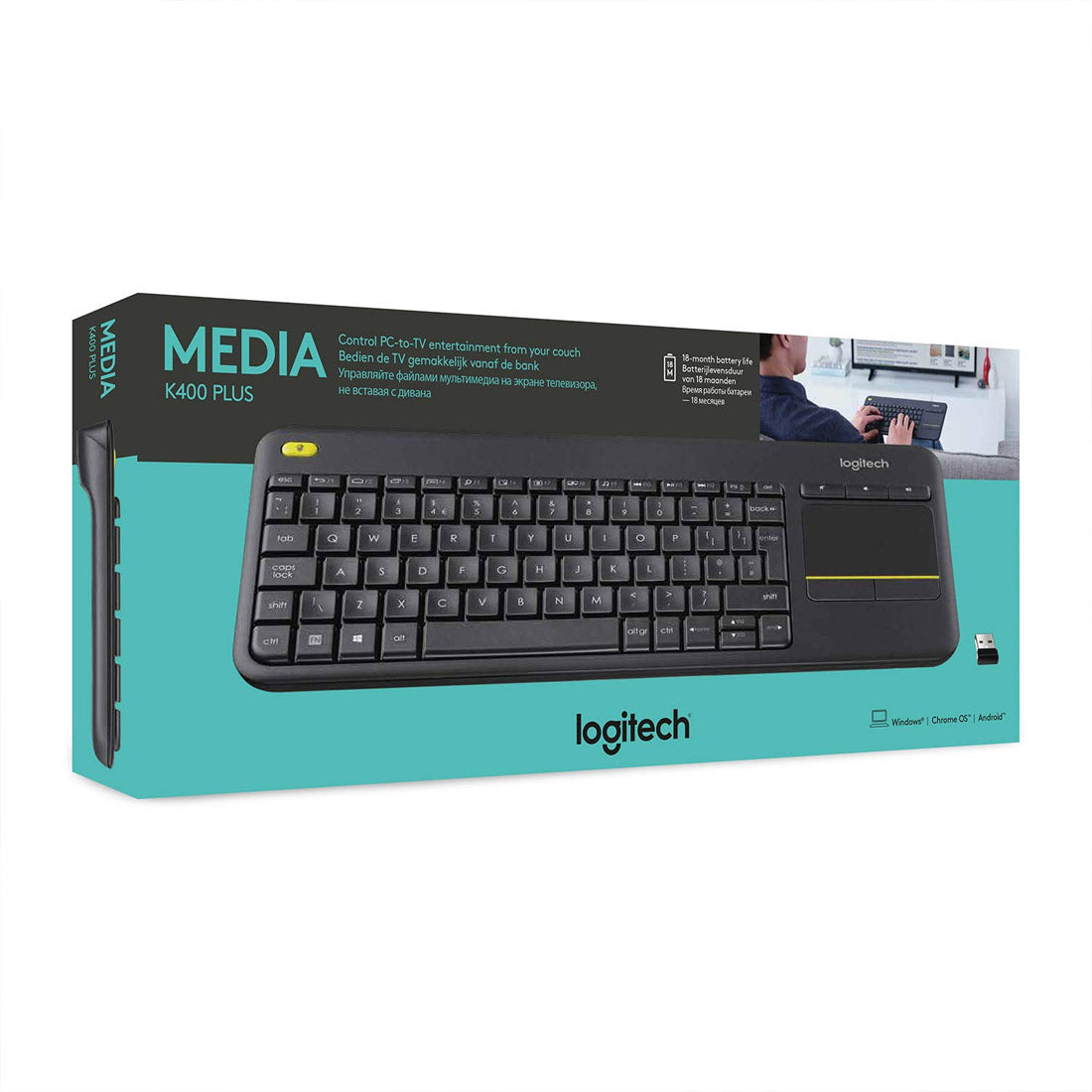Logitech K400 Plus 2.4 GHz Wireless Keyboard with Built-in Touchpad - Black