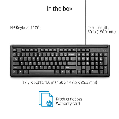 HP 100 Wired USB Desktop Keyboard with Height Adjustment