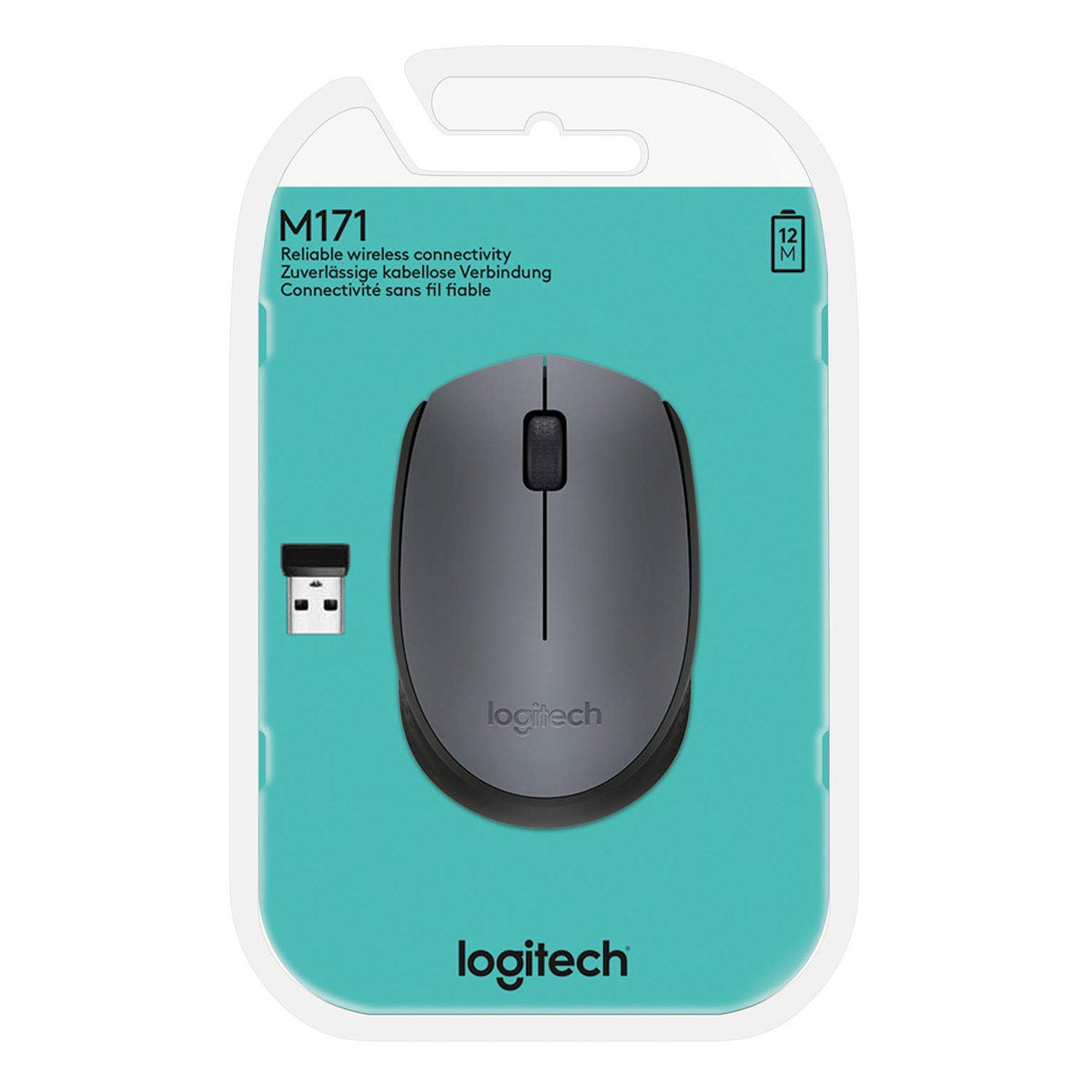 Logitech M171 2.4GHz Wireless Optical Ambidextrous Mouse - Grey