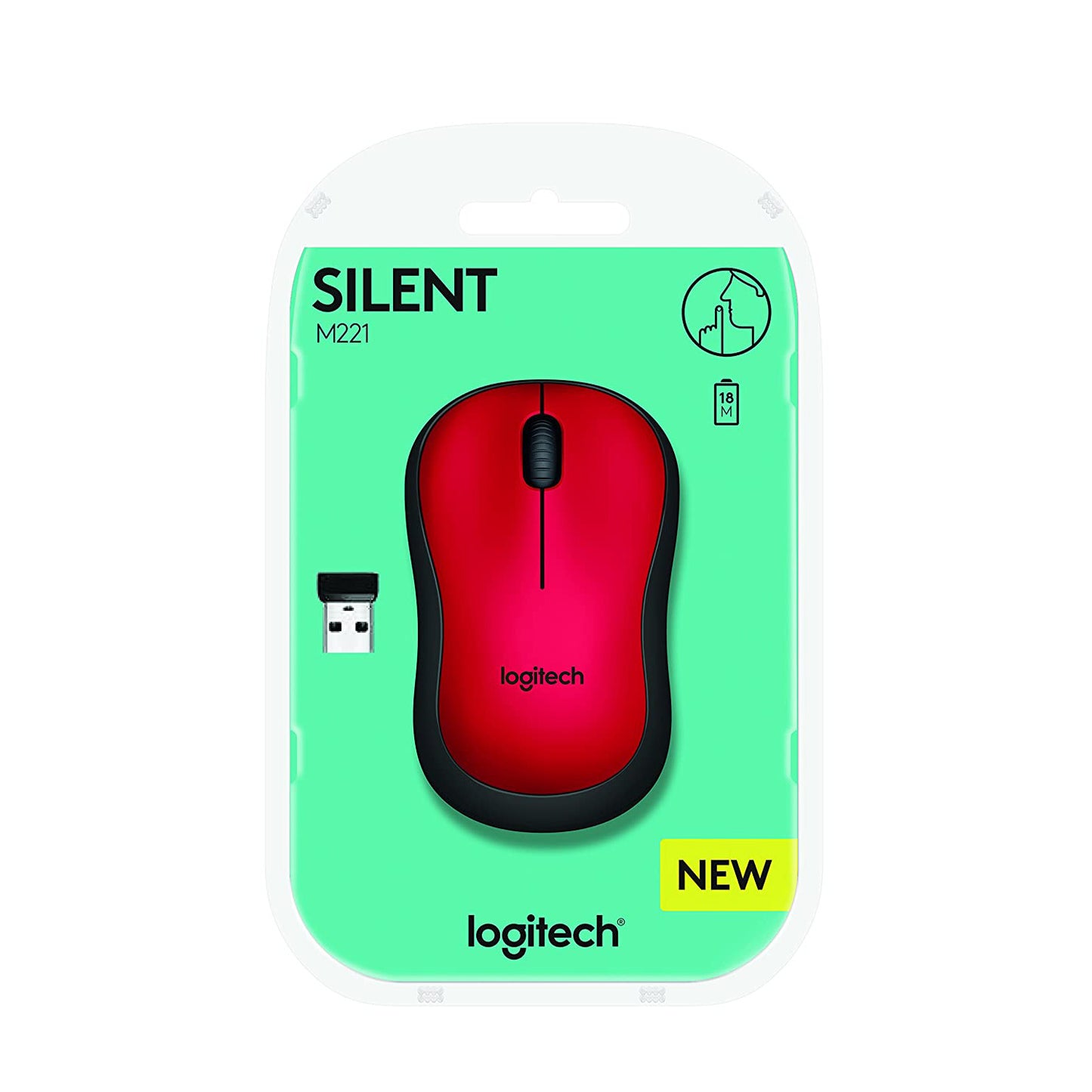 Logitech M221 1000DPI Silent 2.4GHz Wireless Optical Mouse - Red