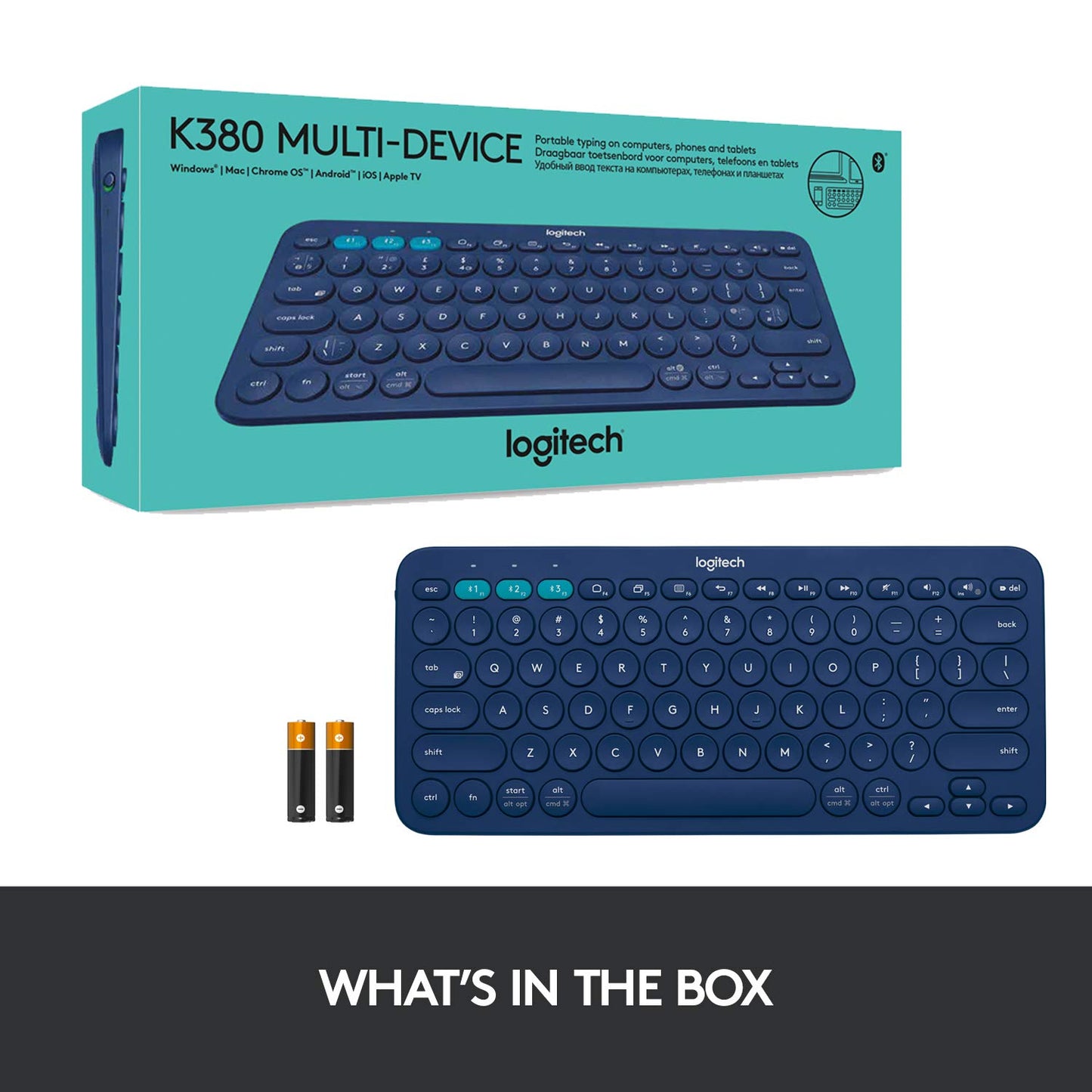 Logitech K380 Bluetooth Wireless Multi-Device Blue Keyboard with Up to 3 Devices Connectivity and 2 Year Battery Life