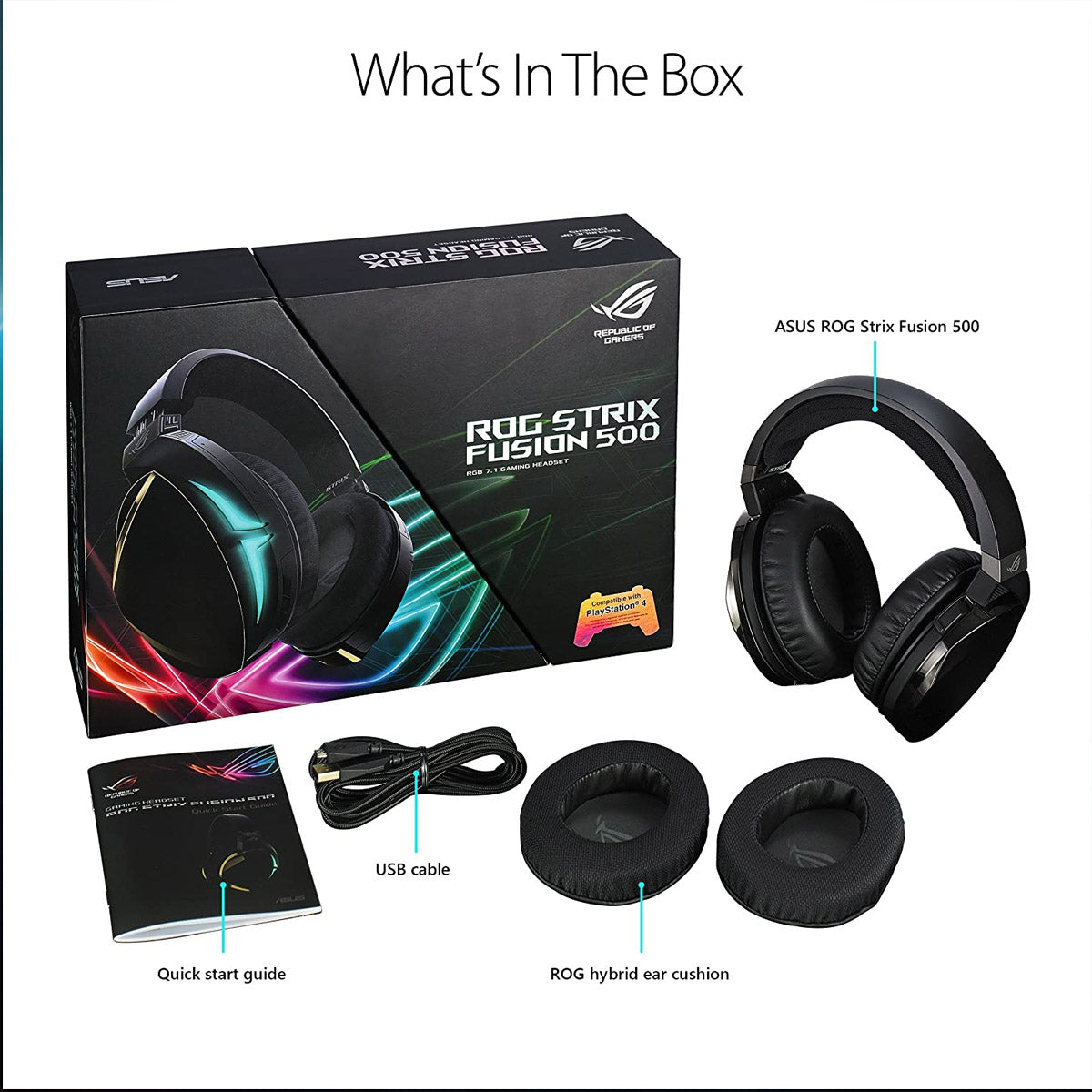 ASUS ROG STRIX Fusion 500 USB Wired RGB Gaming Headset with Virtual 7.1 Surround Sound and Boom Microphone