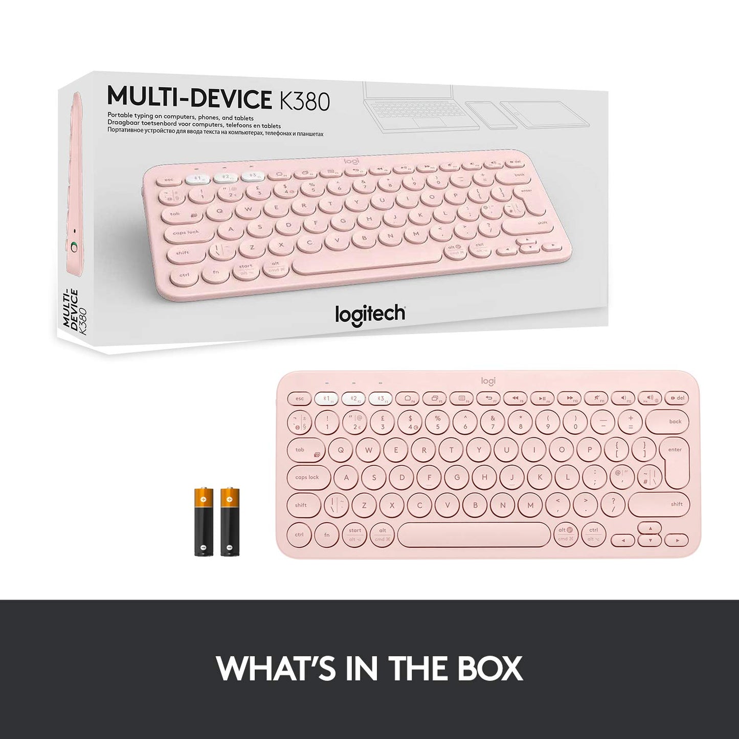 Logitech K380 Bluetooth Wireless Multi-Device Rose Keyboard with Up to 3 Devices Connectivity and 2 Year Battery Life