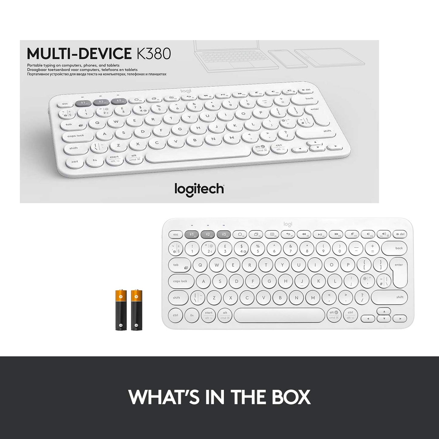 Logitech K380 Bluetooth Wireless Multi-Device Off-White Keyboard with Up to 3 Devices Connectivity and 2 Year Battery Life