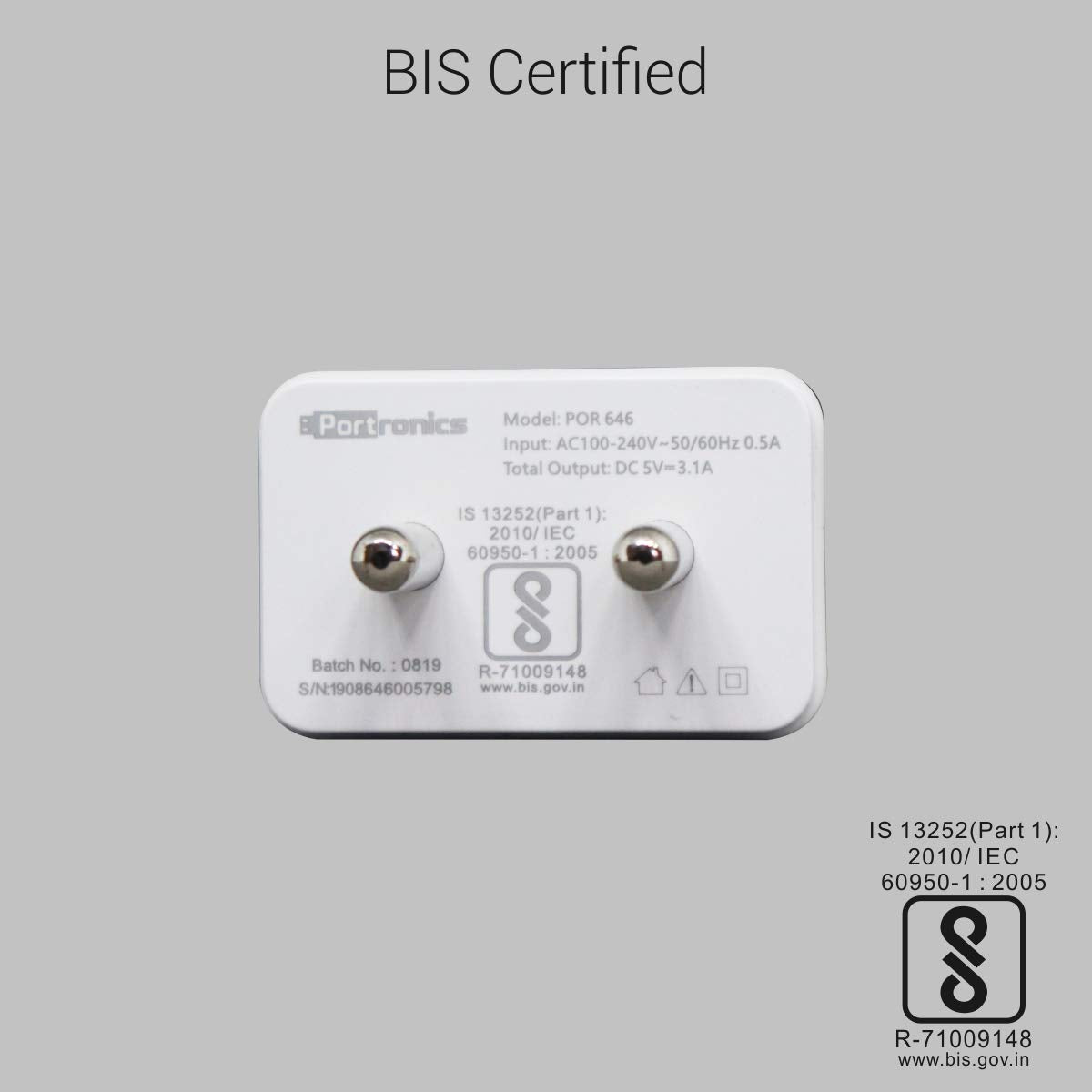 Portronics Adapto 646 Wall Adapter with Fast Charging and Dual USB Ports