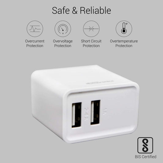 Portronics Adapto 646 Wall Adapter with Fast Charging and Dual USB Ports