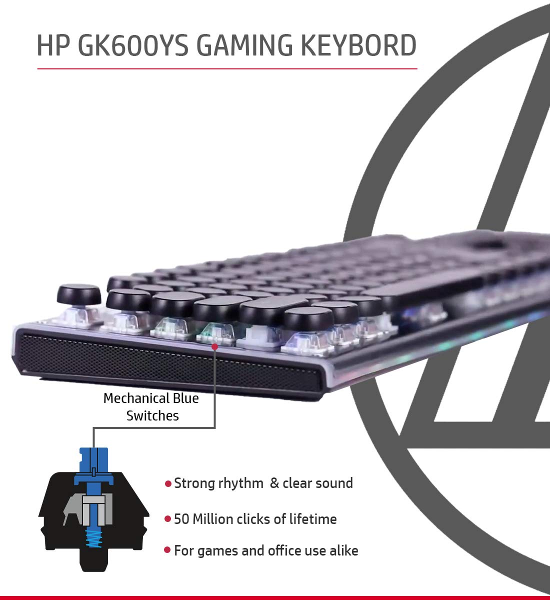 HP GK600YS Mechanical Gaming RGB Keyboard Wired USB with Height Adjustment