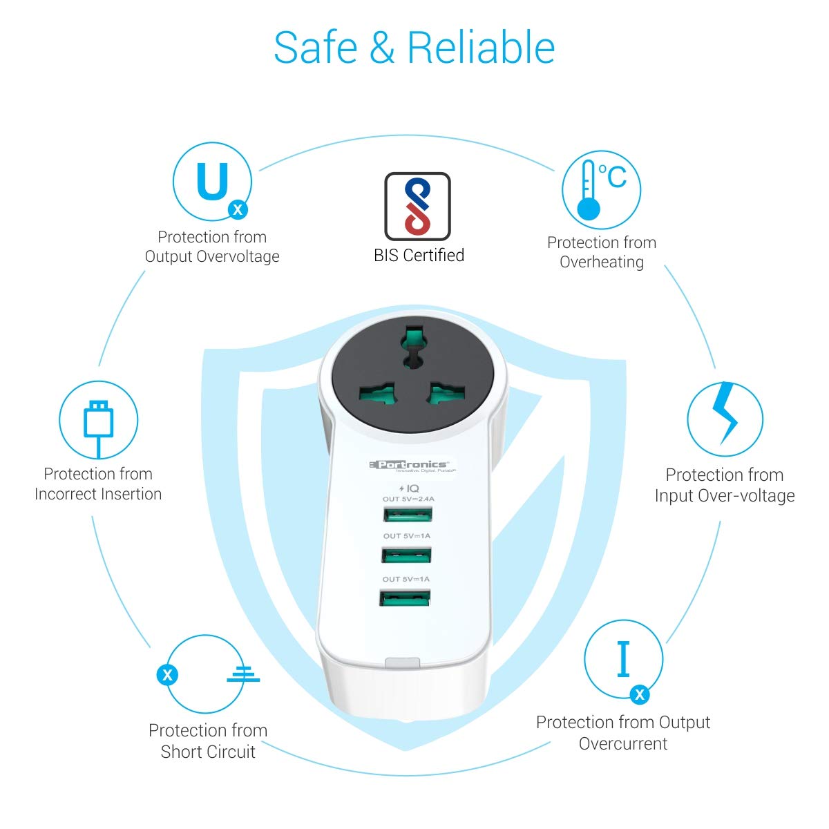 Portronics UniPower POR-077 Intelligent Portable Universal Charging Hub Station With 3. USB ports and 1 AC Socket