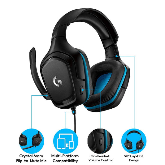 Logitech G431 7.1 Surround Sound Wired Gaming Headset with Boom Microphone - Black