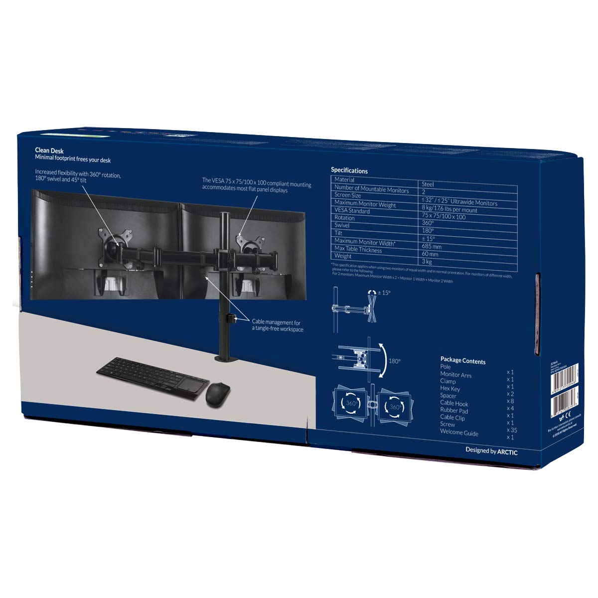 ARCTIC Z2 Basic Desk Mount Dual Monitor Arm for up to 32-inch Monitors