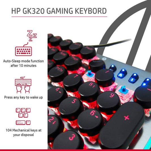 HP GK600YS Mechanical Gaming RGB Keyboard Wired USB with Height Adjustment