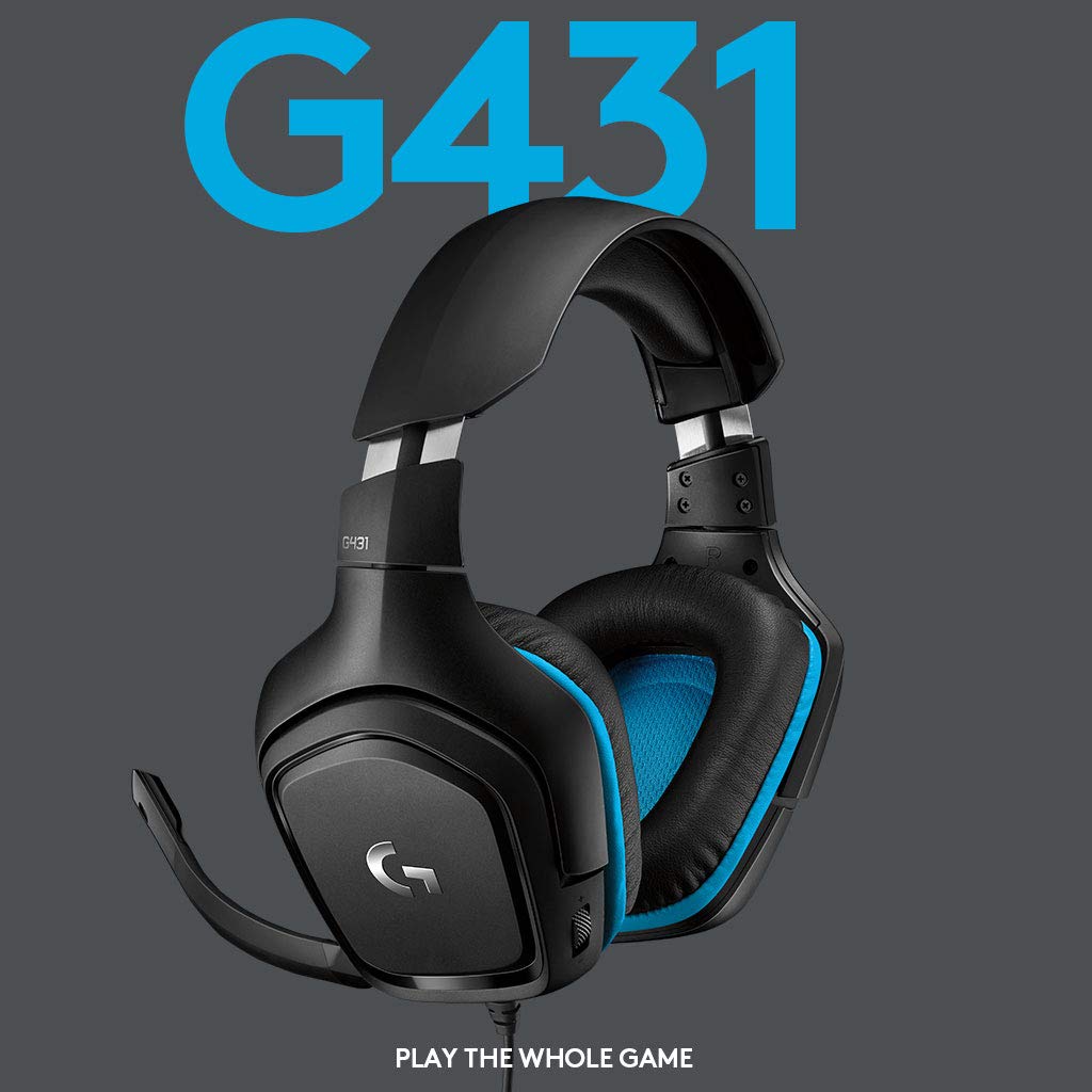 Logitech G431 7.1 Surround Sound Wired Gaming Headset with Boom Microphone - Black