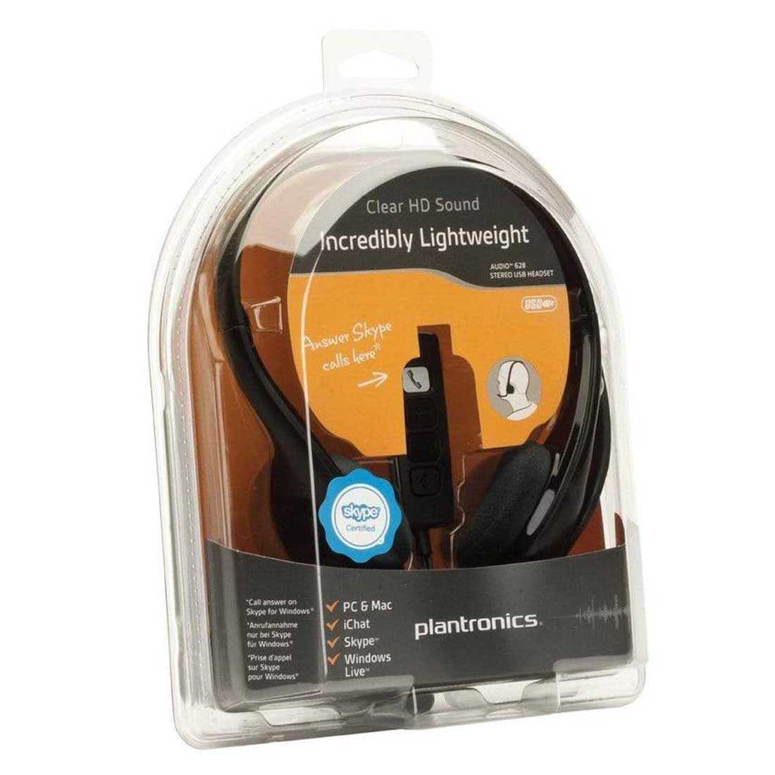Plantronics Audio 628 USB Lightweight Overhead Stereo Headset with Inline Controls Noise Cancellation and High Quality Audio