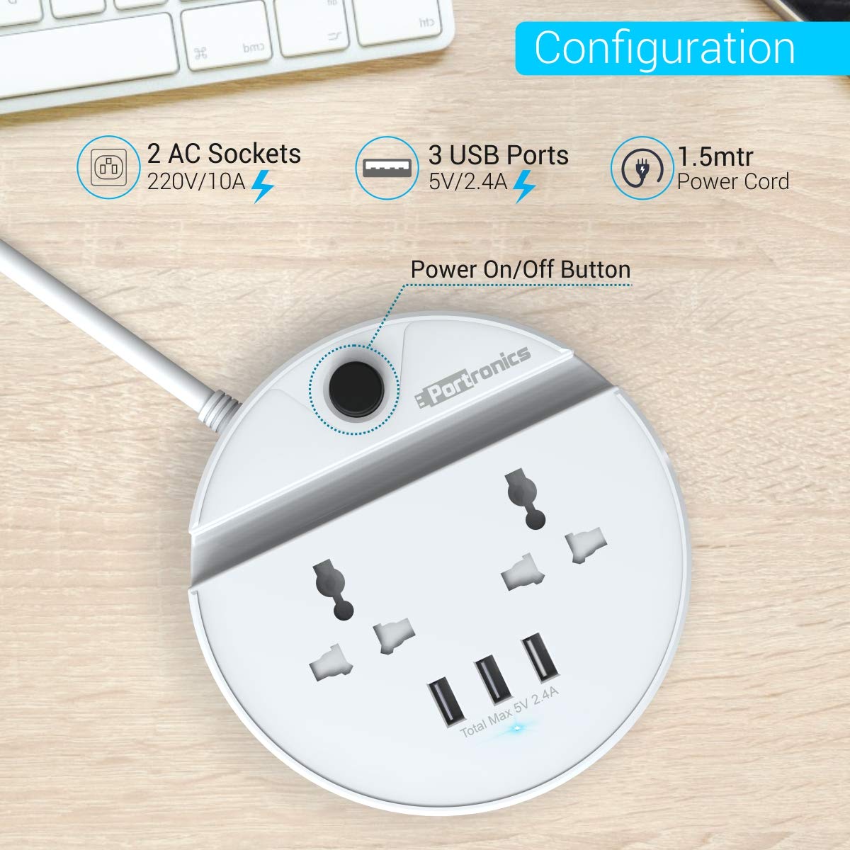 Portronics Power BUN Phone Docking Station with 2 AC Outlets and 3 USB Charging Ports