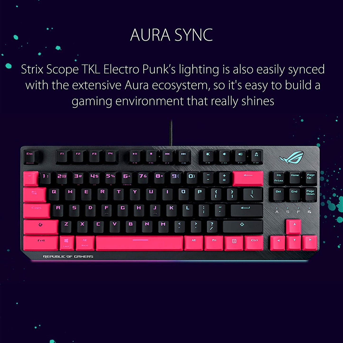 ASUS ROG Strix Scope TKL Electro Punk Mechanical Gaming Keyboard with Cherry MX Switch and Lightsync RGB