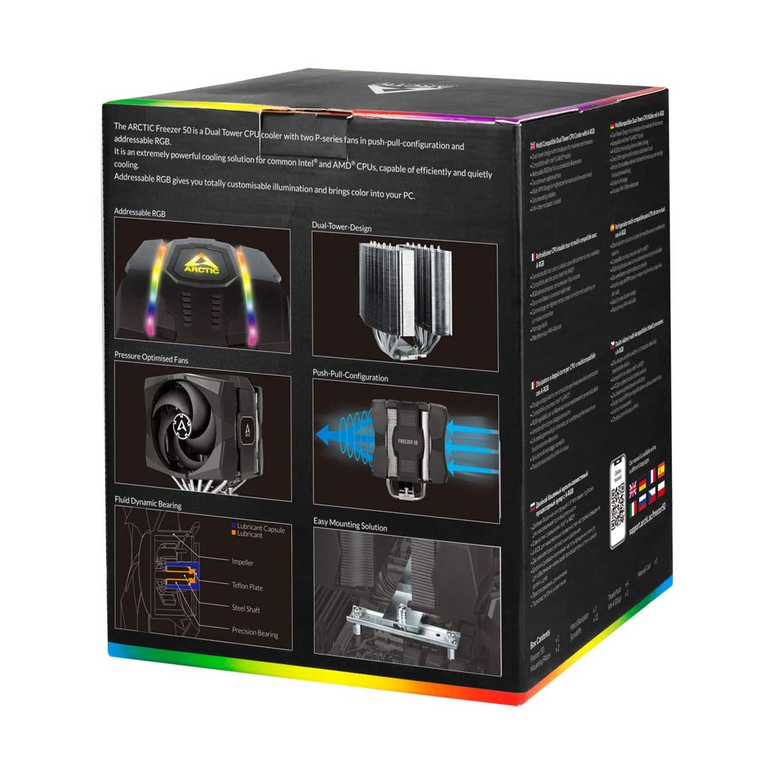 ARCTIC Freezer 50 Dual Tower CPU Air Cooler with Included A-RGB Controller and Twin Fans