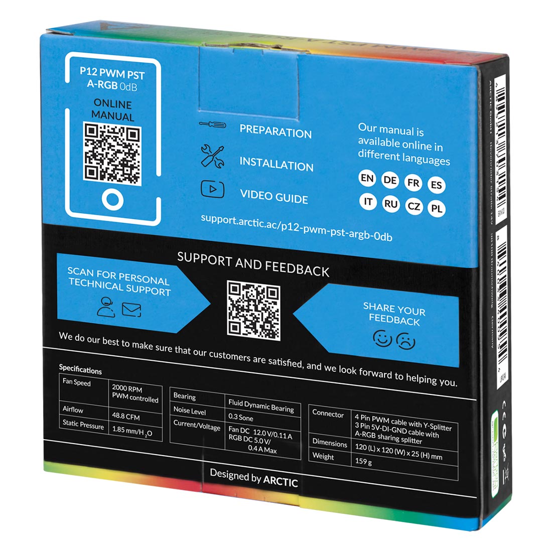 ARCTIC P12 PWM PST A-RGB 120mm CPU Case Cooling Fan with 0dB Technology - Black