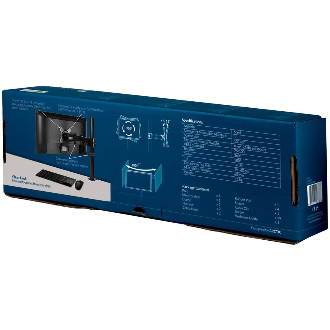 ARCTIC Z1 Basic Desk Mount Monitor Arm for up to 38-inch Monitors