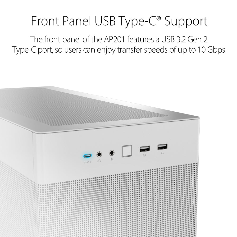 ASUS Prime AP201 Micro-ATX White Cabinet with Pre-installed 120mm Fan and USB Type-C