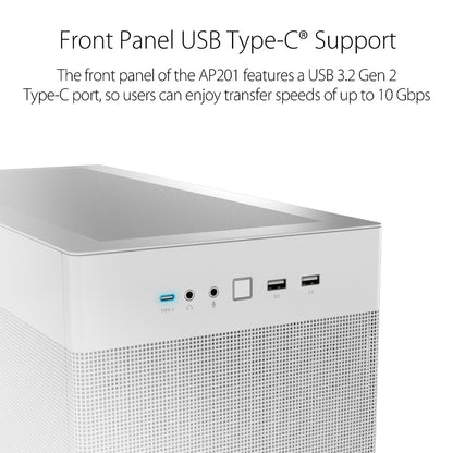 ASUS Prime AP201 Micro-ATX White Cabinet with Pre-installed 120mm Fan and USB Type-C