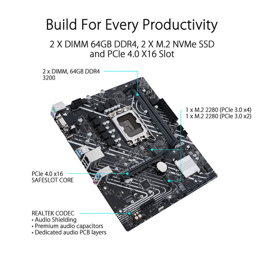 ASUS PRIME H610M-E D4 Intel H670 LGA 1700 ATX Motherboard with PCIe 4.0 and Dual M.2 Slots