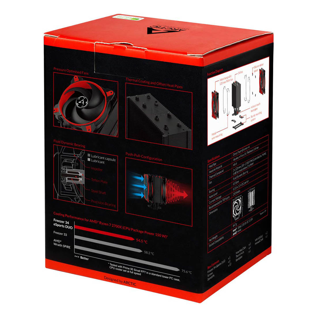 ARCTIC Freezer 34 eSports DUO Tower CPU Air Cooler with 120mm BioniX-P Fan - Red