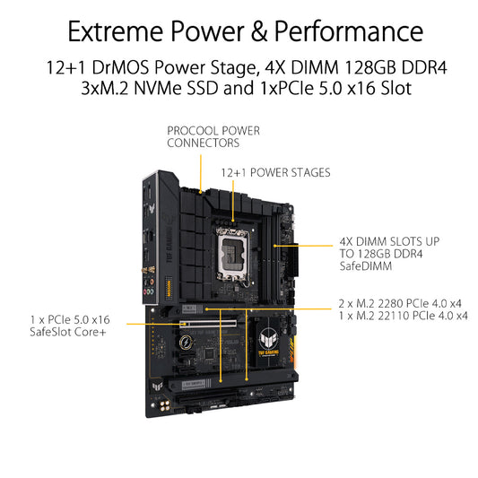 ASUS TUF GAMING B760-PLUS WIFI D4 Intel B760 LGA 1700 ATX Gaming Motherboard