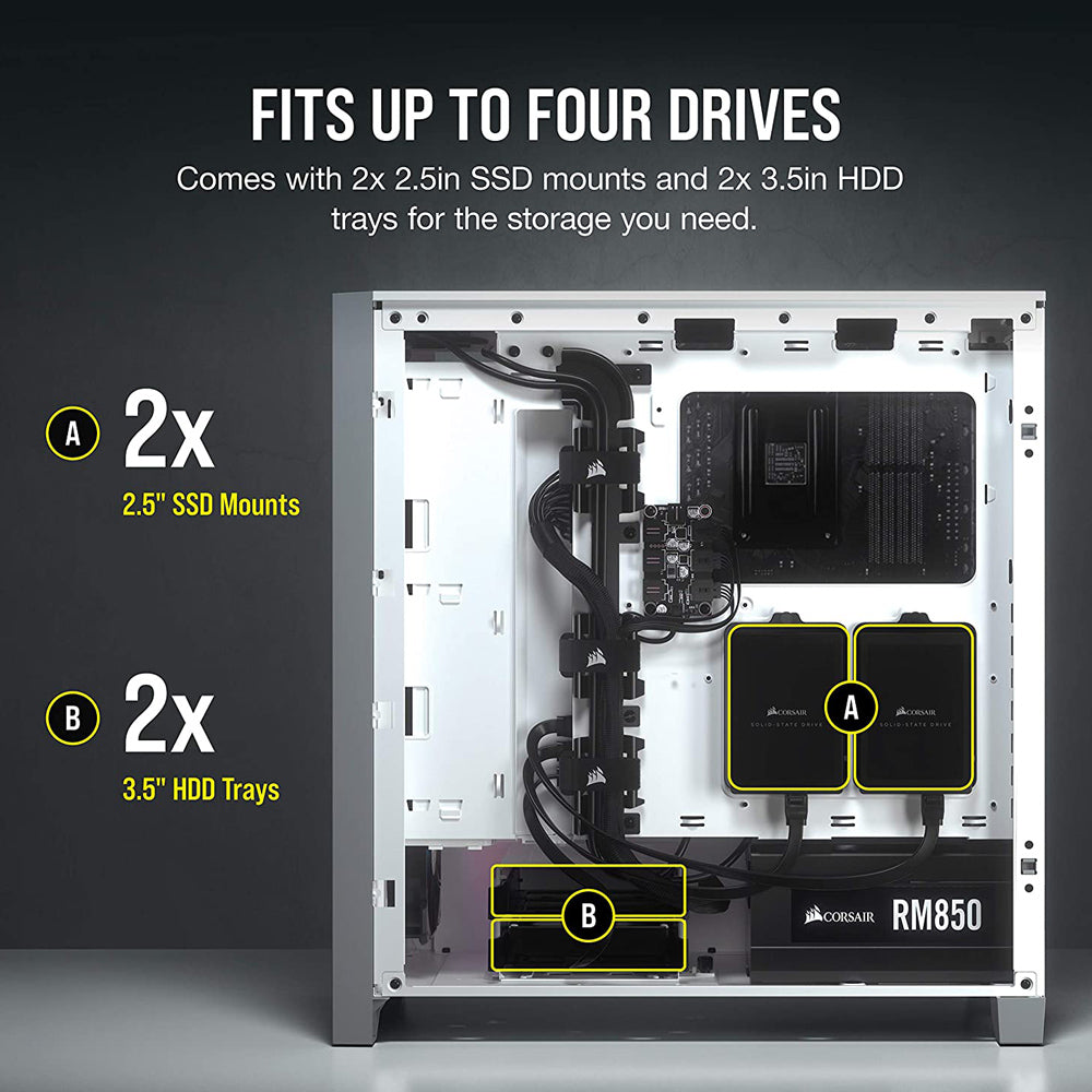 CORSAIR iCUE 4000X RGB White ATX Mid-Tower Cabinet with Three 120mm AirGuide fans