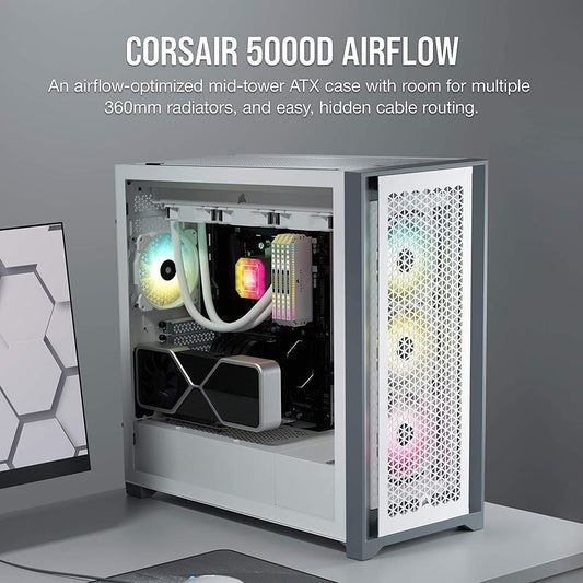 CORSAIR 5000D AIRFLOW White ATX Mid-Tower Cabinet with two 120mm AirGuide fans