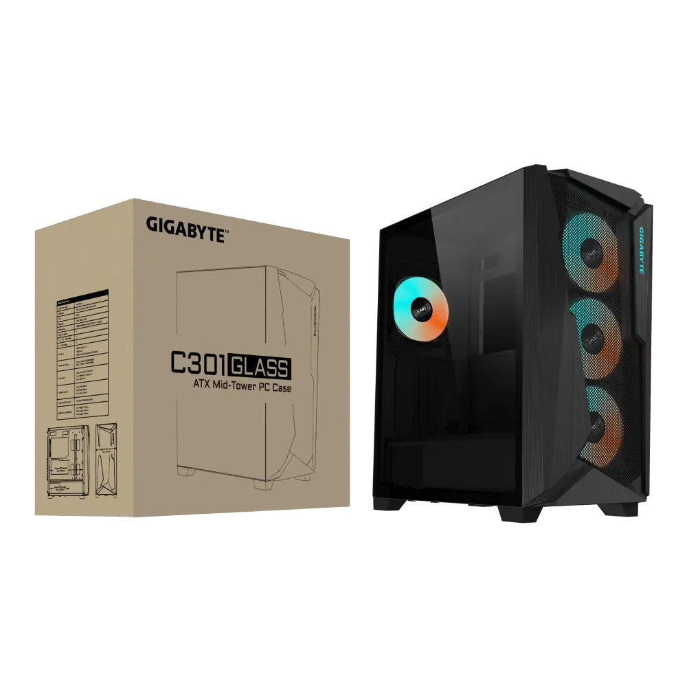 GIGABYTE C301 Glass Black ARGB Mid-Tower Cabinet with 4 Pre-installed PWM Fans
