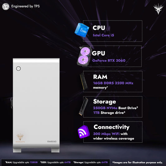 GOSHAWK Verge V4 Gaming Desktop PC with Intel Core i5 11th Gen/16GB DDR4 RAM/RTX 3060 GPU /250GB NVMe SSD/ 1TB Storage & Windows 11 Home Trial