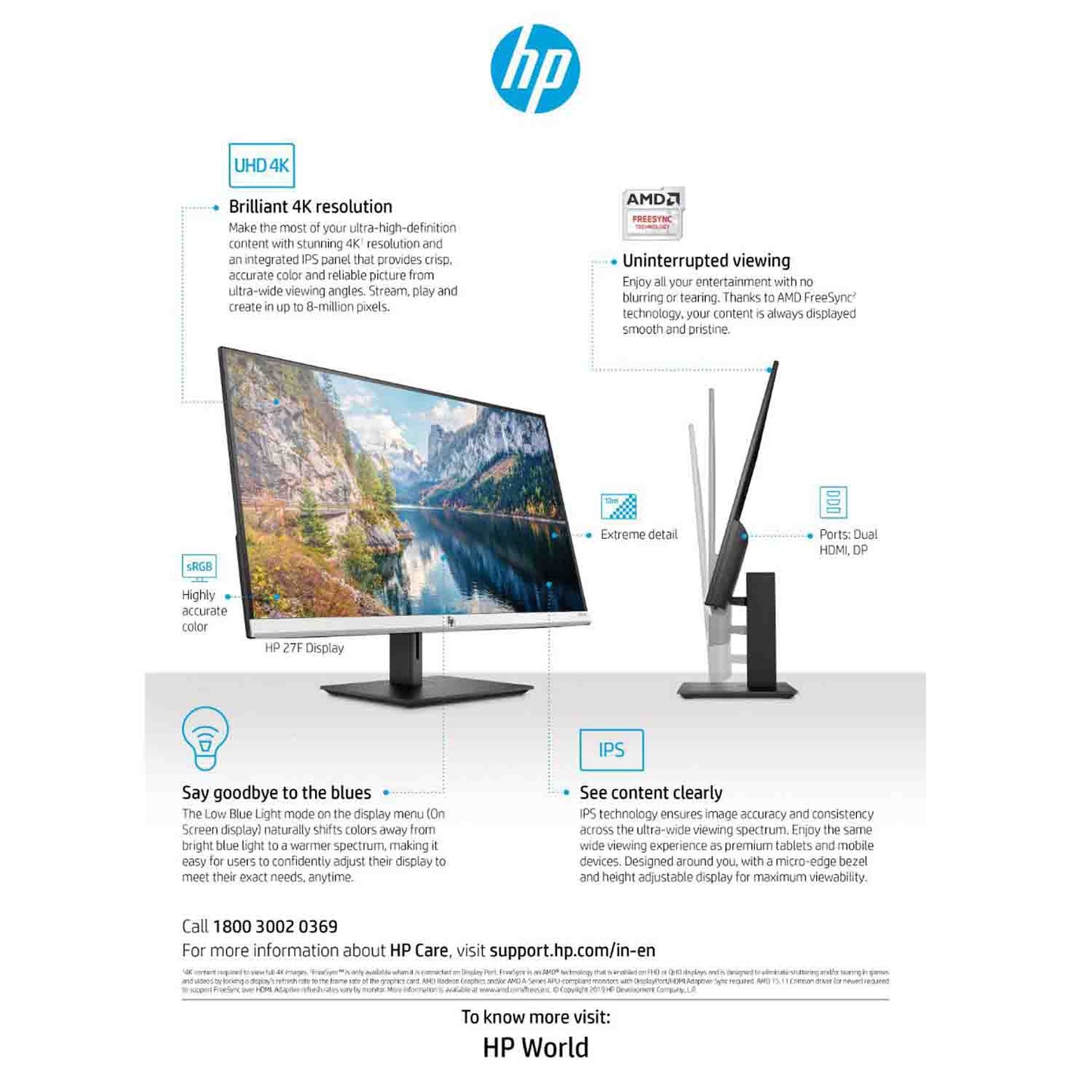HP 27F Inch 4K UHD IPS Monitor with VGA Audio Out AMD Free-Sync
