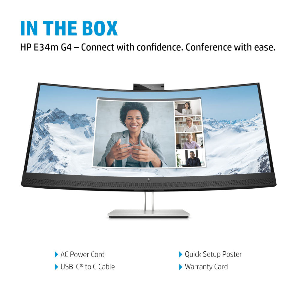 HP E34m G4 34-inch WQHD Curved VA Conferencing Monitor with 5MP Webcam and Speakers