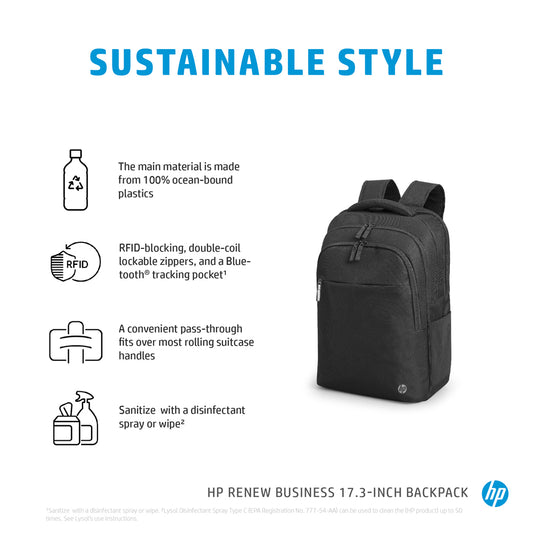 HP Renew Business 17.3-inch Laptop Backpack with RFID and Bluetooth Tracker Pocket